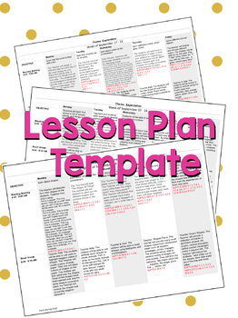 Preview of Simple, easy to use WEEKLY LESSON PLAN TEMPLATE