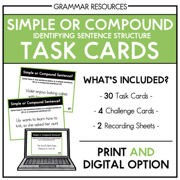 Preview of Simple or Compound Sentences? Task Cards