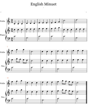 Preview of Simple violin and piano duet- Variation on English Minuet by Alexander Reinagle