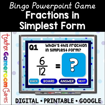 Preview of Simplest Form Bingo Powerpoint Game | Simplifying Fractions Activities