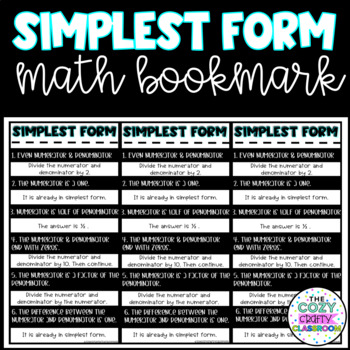 Preview of Simplest Form Fraction Bookmarks