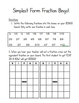 Simplest Form Fraction Bingo! by Rebecca's Room | TpT