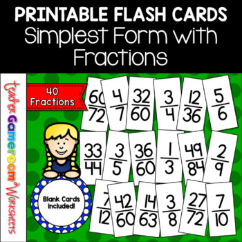 Preview of Simplest Form Fraction Flash Cards  | Simplifying Fractions Activities