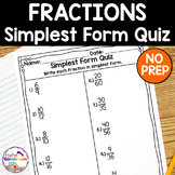 Simplest Form Quiz | Simplifying Fractions Activities