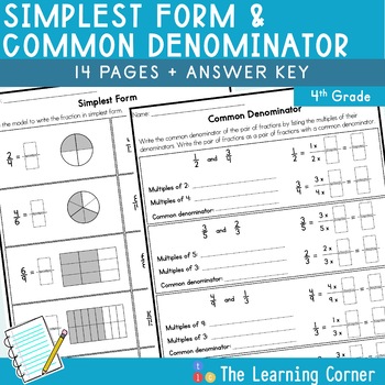 Preview of Simplest Form and Common Denominators Worksheet (4.NF.A.1)