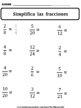 Simplificar Fracciones interactive activity