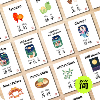 Preview of Simplified Chinese Mid-Autumn Festival Flashcards - Zhong Qiu Jie Posters 中秋节闪卡片