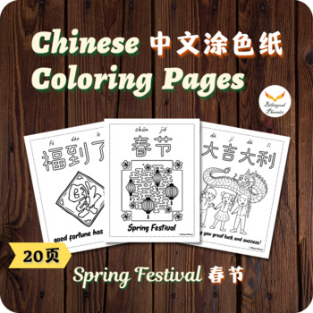Preview of Simplified Chinese New Year Coloring Pages Activity - 春节过年简体中文涂色纸 - No Prep