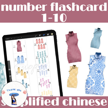 Preview of Simplified Chinese Pinyin Cheongsam Flashcards 1-10 Counting /numbers中文数字1-10.旗袍