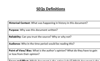 Preview of Simplified SEQs definitions and paragraph practice