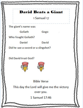 Simplified Sunday School Activities - David Fights Goliath | TpT