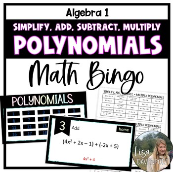 Preview of Simplify Add Subtract and Multiply Polynomials - Math Bingo Game