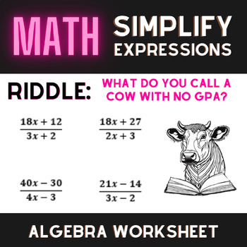 Preview of Simplify Algebraic Equations Worksheet