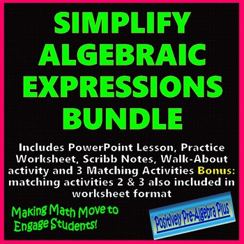 Preview of Simplify Algebraic Expressions Bundle - Distance Learning