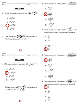 Preview of Simplify Algebraic Expressions Laws of Exponents Exit Ticket