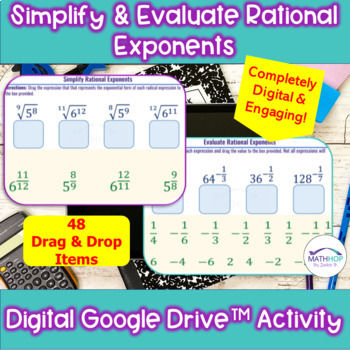Preview of Simplify & Evaluate Rational Exponents Drag & Drop Google Drive™ Activity
