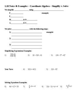 Preview of Simplify Expressions / Solve Equations