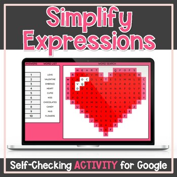 Preview of Simplify Expressions - Valentine's Self-Checking Digital Activity