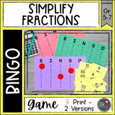 Simplify Fractions BINGO Math Game