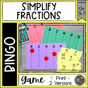 Preview of Simplifying Fractions BINGO Math Game - Reducing Fractions Math Review Activity