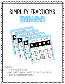 Preview of Simplify Fractions BINGO Math Game Review