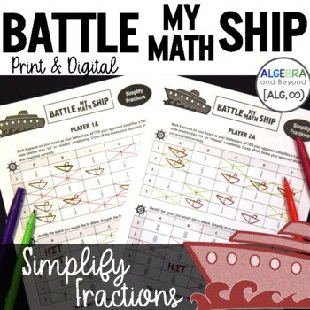 Preview of Simplifying Fractions Practice Activity | 4th & 5th Grade Review | Battleship