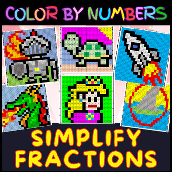 Preview of Simplify Fractions - Color by Numbers Worksheets (3)