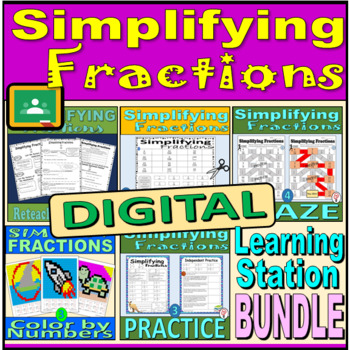 Preview of Simplify Fractions - DIGITAL BUNDLE - Learning Station Resource Pack