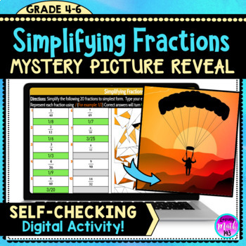 Preview of Simplify Fractions: Digital Mystery Picture Art Reveal Distance Learning