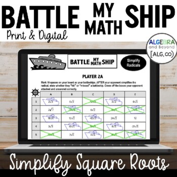 Preview of Simplify Radicals | Square Roots | Battle My Math Ship Game | Print and Digital