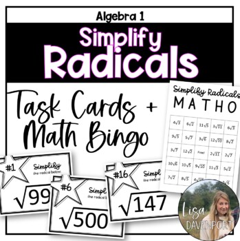 Preview of Simplify Radicals Algebra 1 Task Cards and Math Bingo Game