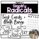 Simplify Radicals Algebra 1 Task Cards and Math Bingo Game