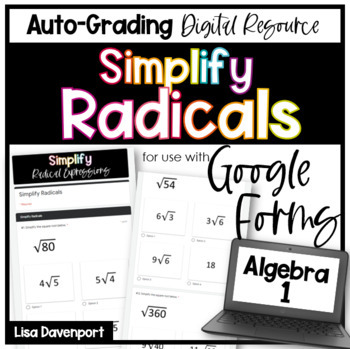 Preview of Simplify Radicals Google Forms Homework
