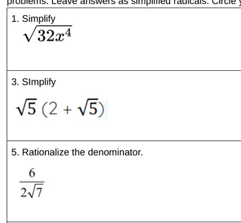 Preview of Simplify Radicals, Graph&Analyze Radical Functions,  Solve Square Root Equations