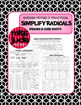 Preview of Simplify Radicals Guided Notes & Practice
