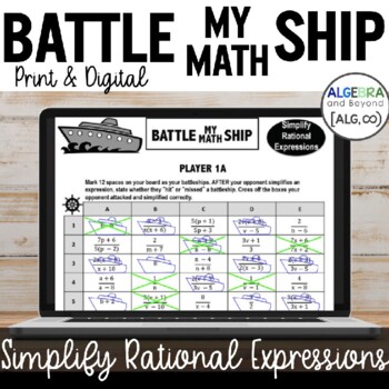 Preview of Simplify Rational Expressions | Battle My Math Ship Game | Print and Digital
