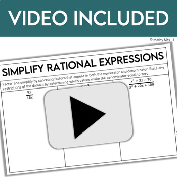 Simplify Rational Expressions - Notes Lessons, Worksheet, Flipped Class ...