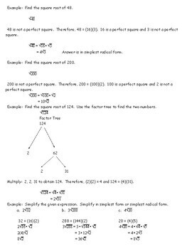 Simplify square roots in simplest form or simplest radical form | TpT