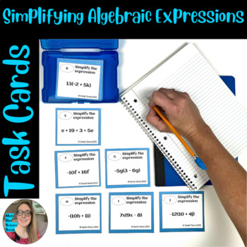 Preview of Simplifying Algebraic Expression Task Cards FREE
