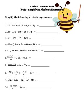 Preview of Simplifying Algebraic Expressions