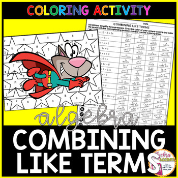 Preview of Simplifying Expressions Combining Like Terms Math Coloring Activity