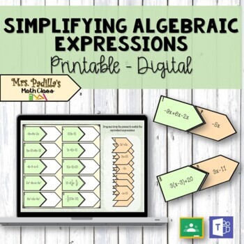Preview of Simplifying Algebraic Expressions Digital Activity | Printable 
