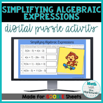 Preview of Simplifying Algebraic Expressions Digital Puzzle Check-In