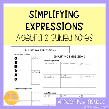 Preview of Simplifying Algebraic Expressions Review Guided Notes for Algebra 2