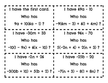 Preview of Simplifying Algebraic Expressions "I Have Who Has"