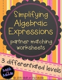 Simplifying Algebraic Expressions Partner Matching Activit