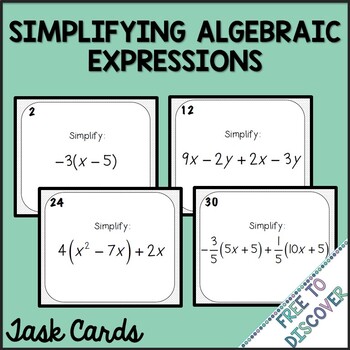 Preview of Simplifying Algebraic Expressions with Negatives Task Cards Activity