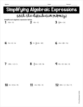 Simplifying Algebraic Expressions using the Distributive Property