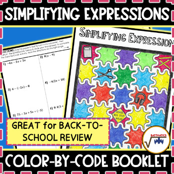 Preview of Simplifying Algebraic Expressions COLOR-BY-CODE COLORING ACTIVITY | WORKSHEET