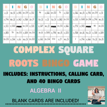 Preview of Simplifying Complex Square Roots BINGO Math Game: Algebra II